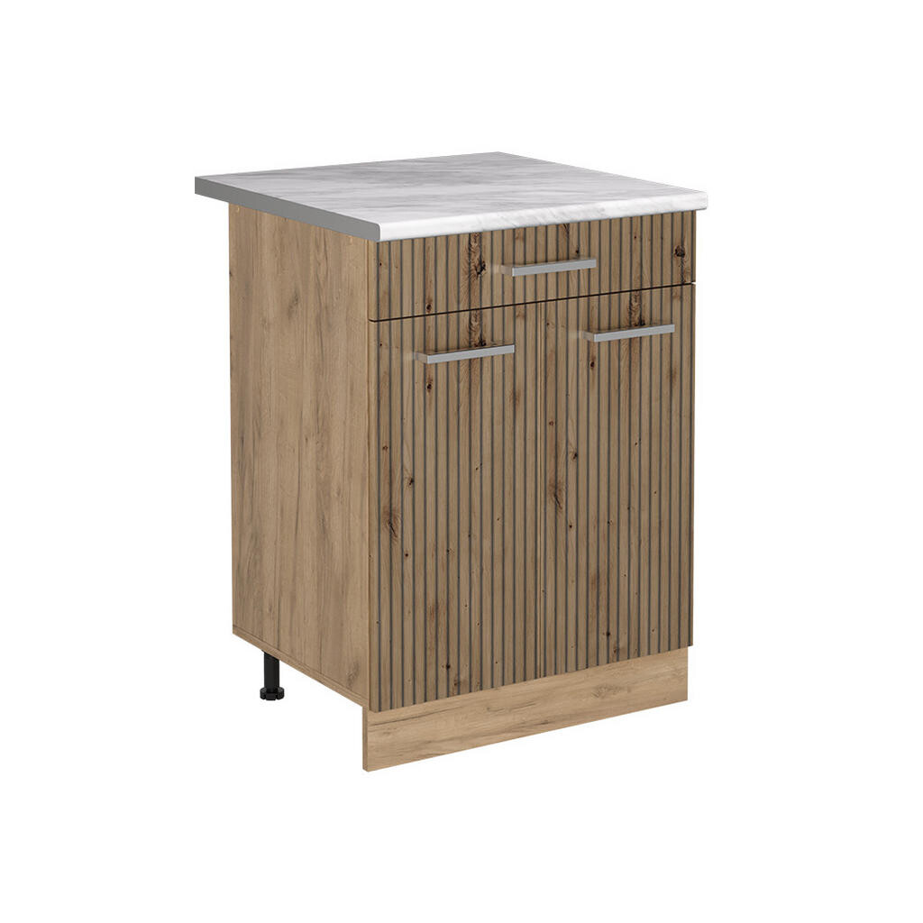 Vicco SPODNÍ SKŘÍŇKA KUCHYŇSKÉ LINKY R-Line, Řemeslný dub/Zlatý mocný dub, 60 cm se zásuvkou pracovná doska Mramor