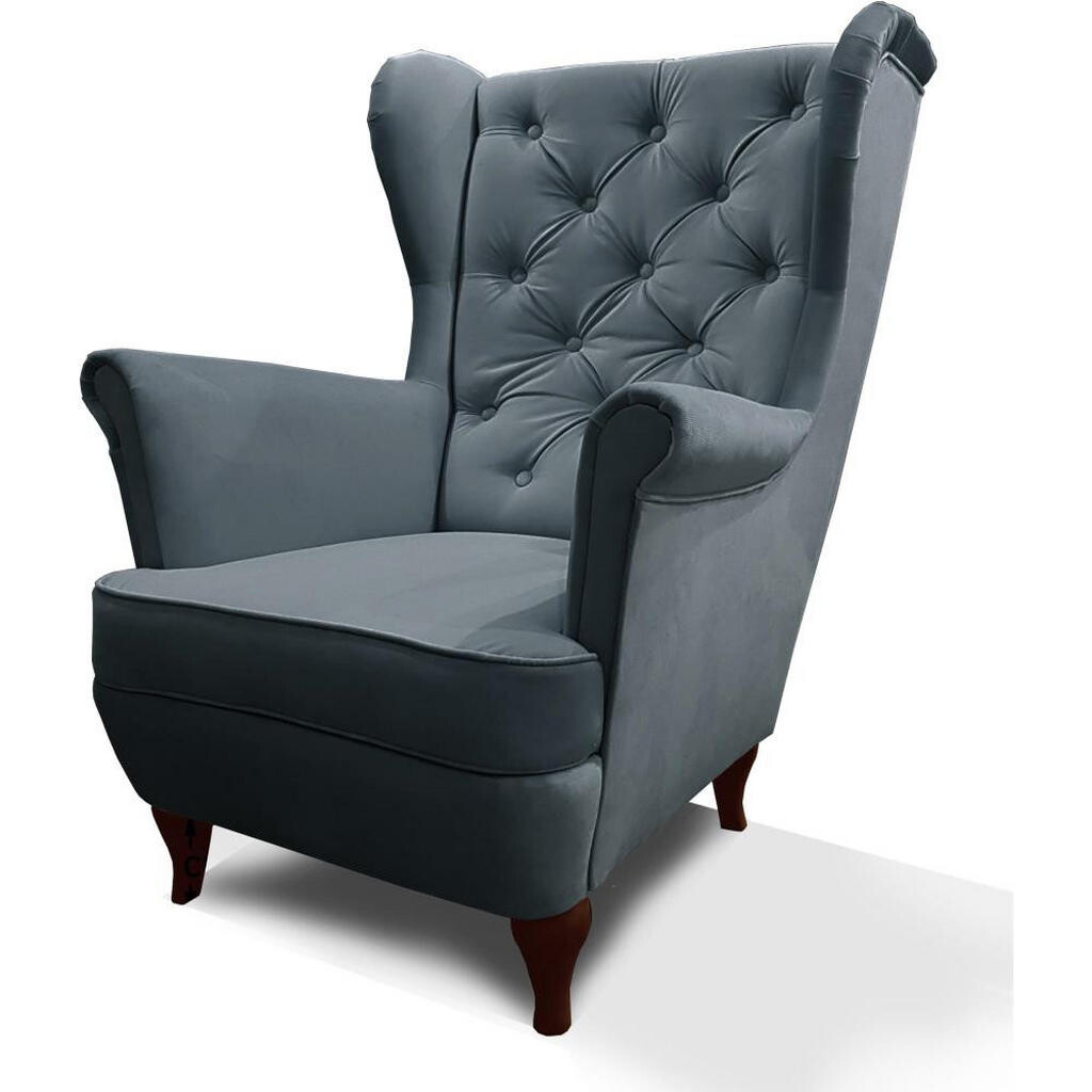 Beautysofa KŘESLO Chesterfield Falco tmavě šedé s nohami v barvě wenge