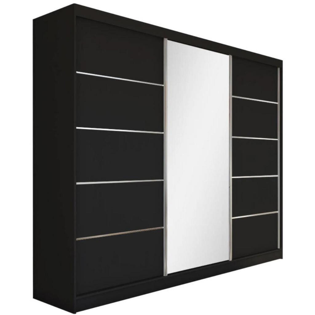 Beautysofa SKŘÍŇ s posuvnými dveřmi Marika 240/216/61 černá se zrcadlem a zásuvkami