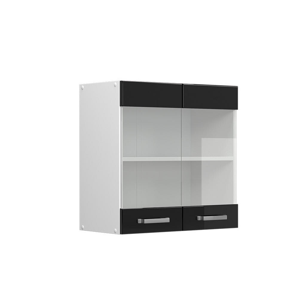 Vicco UNIVERZÁLNÍ NÁSTĚNNÁ SKŘÍŇKA R-Line Černý vysoký lesk 60 cm se skleněnými dvířky