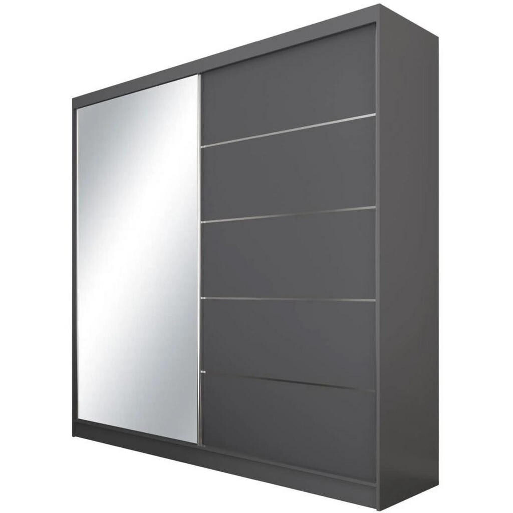 Beautysofa SKŘÍŇ s posuvnými dveřmi Marika 200/216/61 grafit se zrcadlem a zásuvkami