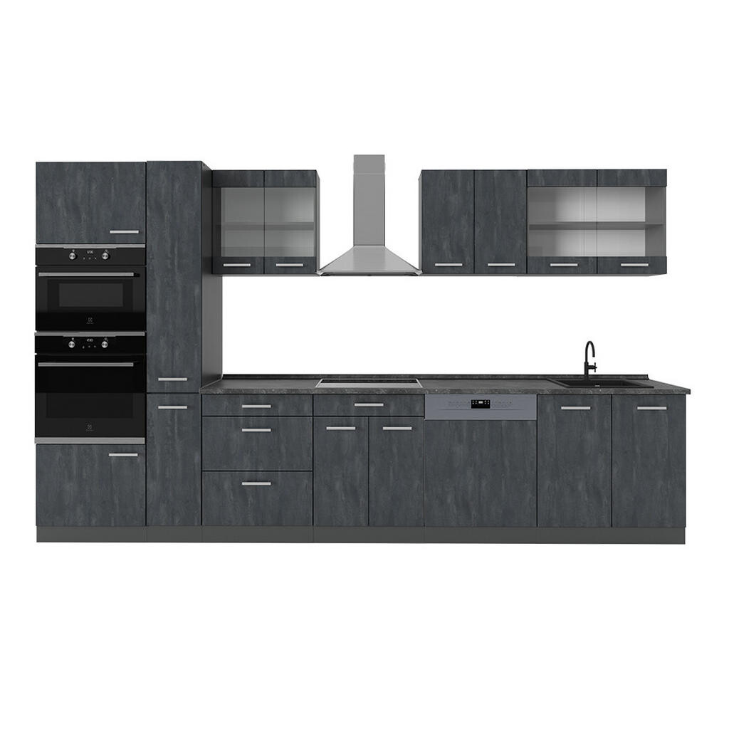 Vicco KOMPLETNÍ KUCHYNĚ R-Line Černý beton/antracit 350 cm , PD Antracit