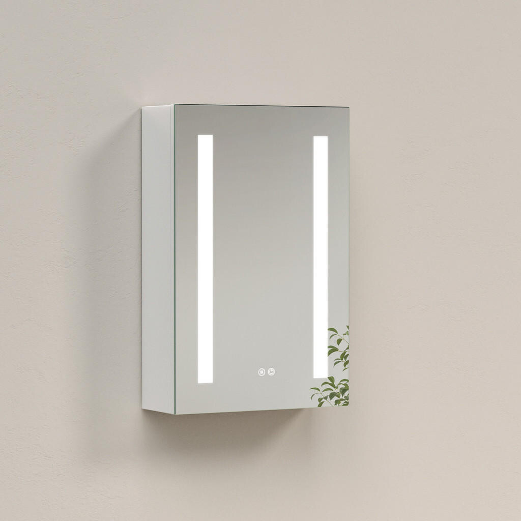 EMKE KOUPELNOVÁ ZRCADLOVÁ SKŘÍŇKA s LED osvětlením, matná bílá, 60/40 cm