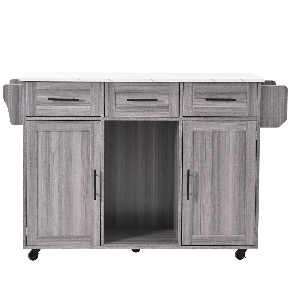 OKWISH KUCHYŇSKÝ vozík 139/46(71)/91,5 cm šedý z MDF s klopnou deskou a úložným prostorem