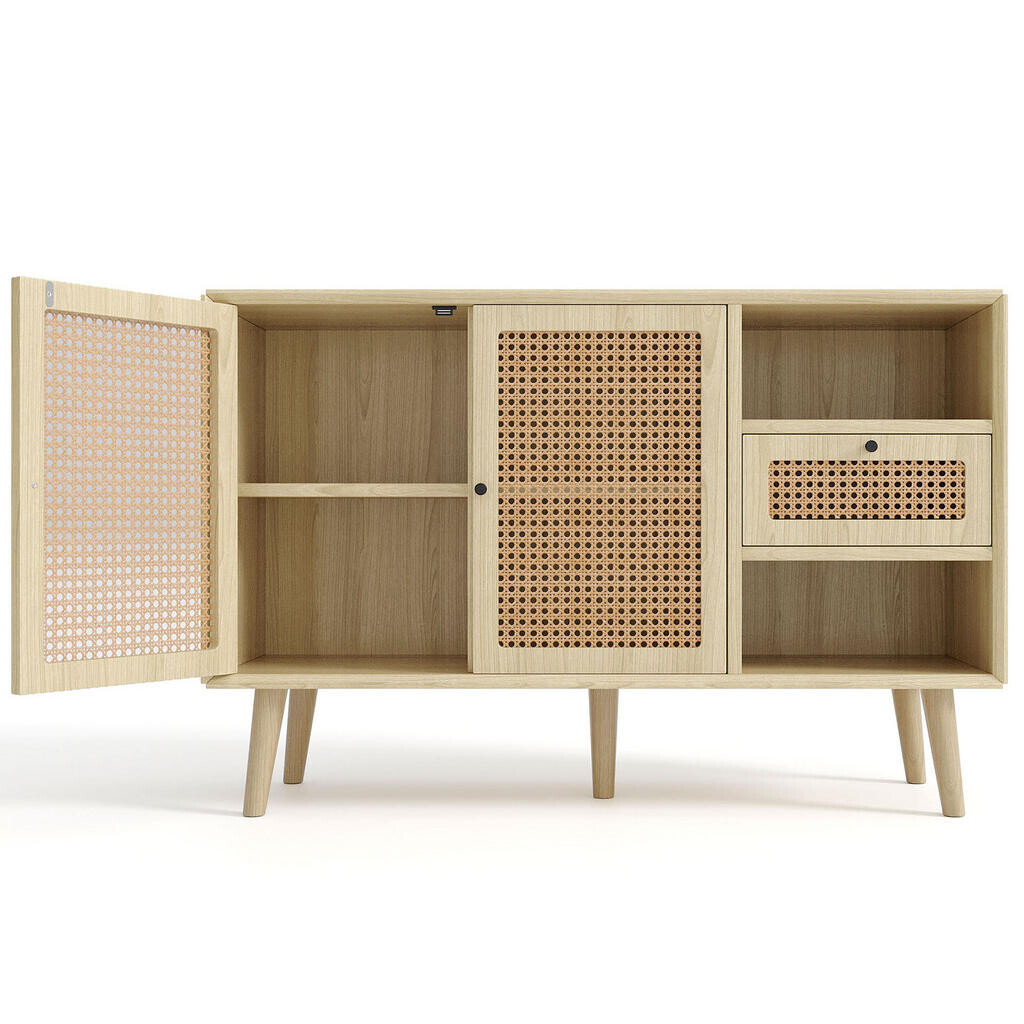 OKWISH BOČNÍ skříň 120/40/80 cm dub z MDF s ratanovými dvířky, zásuvkou a nastavitelnými policemi