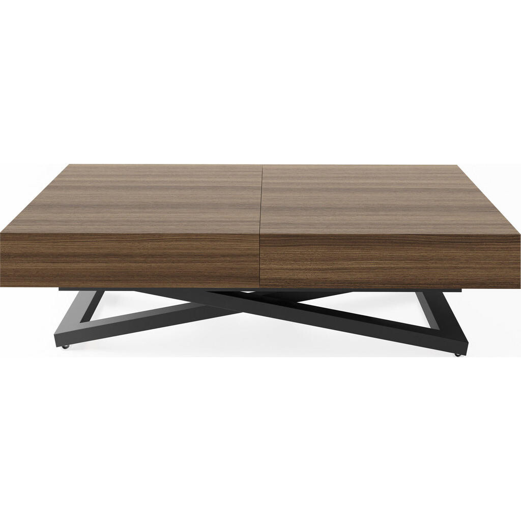 WFL GROUP KONFERENČNÍ STOLEK Cavetta U Výškově Nastavitelný a Rozkládací s Černou Kovovou Podnoží, Tobacco Franklin Walnut 120-200/80/27-76 cm