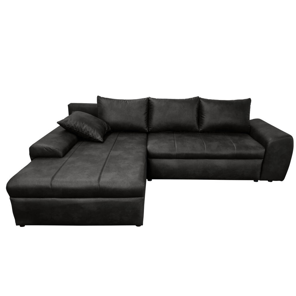 luma-home ROHOVÁ POHOVKA s funkcí rozkládání, úložným prostorem, otomanem vlevo, Š266/H186/V90 cm, mikrovlákno s koženým vzhledem, vintage černá / 180