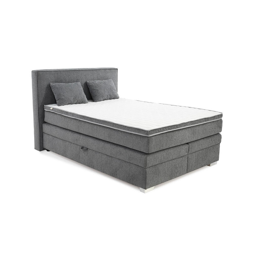 luma-home POSTEL s boxspringem 140 × 200 cm, 7zónová matrace s kapesními pružinami typu „tonneau“ H4, topper, boxy s bonellovými pružinami, šedá ženil
