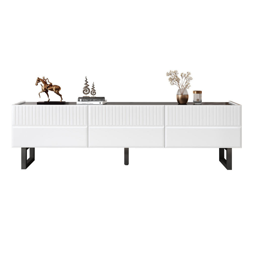 OKWISH TV stolek 170/35/47 cm černobílý z MDF a dřevotřísky s úložnými zásuvkami