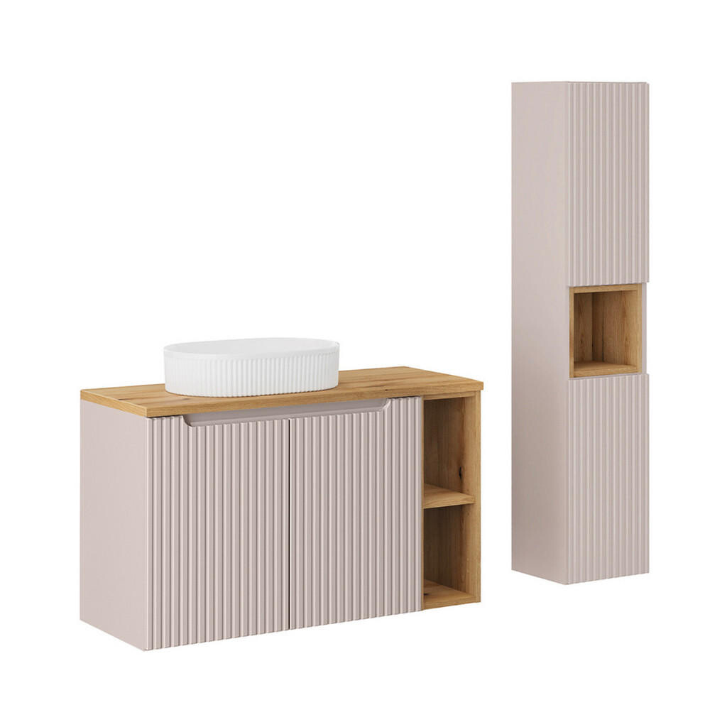 Petits-meubles KOUPELNOVÝ NÁBYTEK 100.4cm Riva 2er-Set Kašmír a dřevo