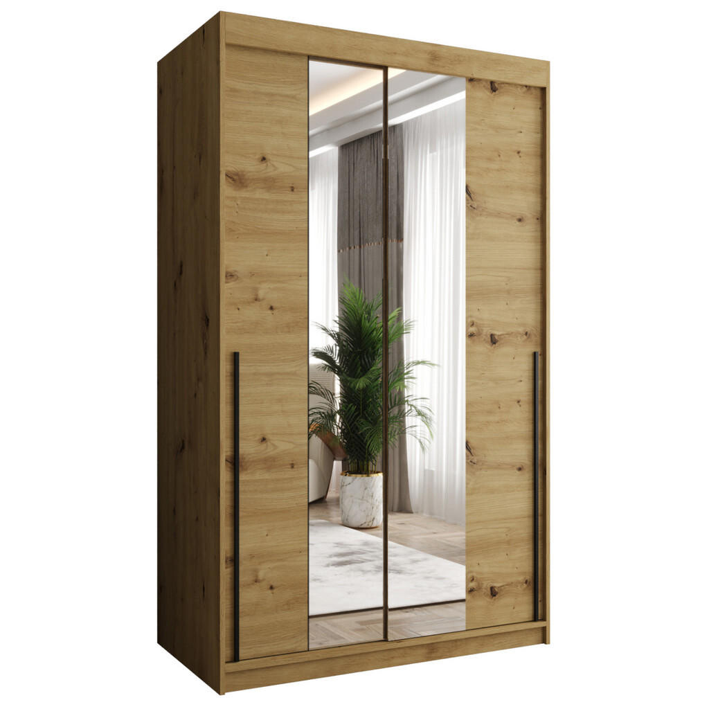 Home Collective SKŘÍŇ S POSUVNÝMI DVEŘMI se zrcadlem, šířka 120 cm, Artisan s černým úchytem
