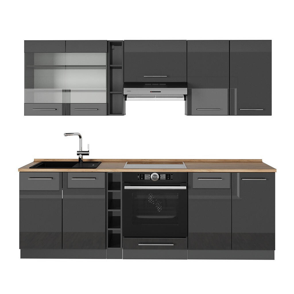 Vicco KUCHYŇSKÝ KOUT Fame-Line Antracitový vysoký lesk 235 cm , PD Dub