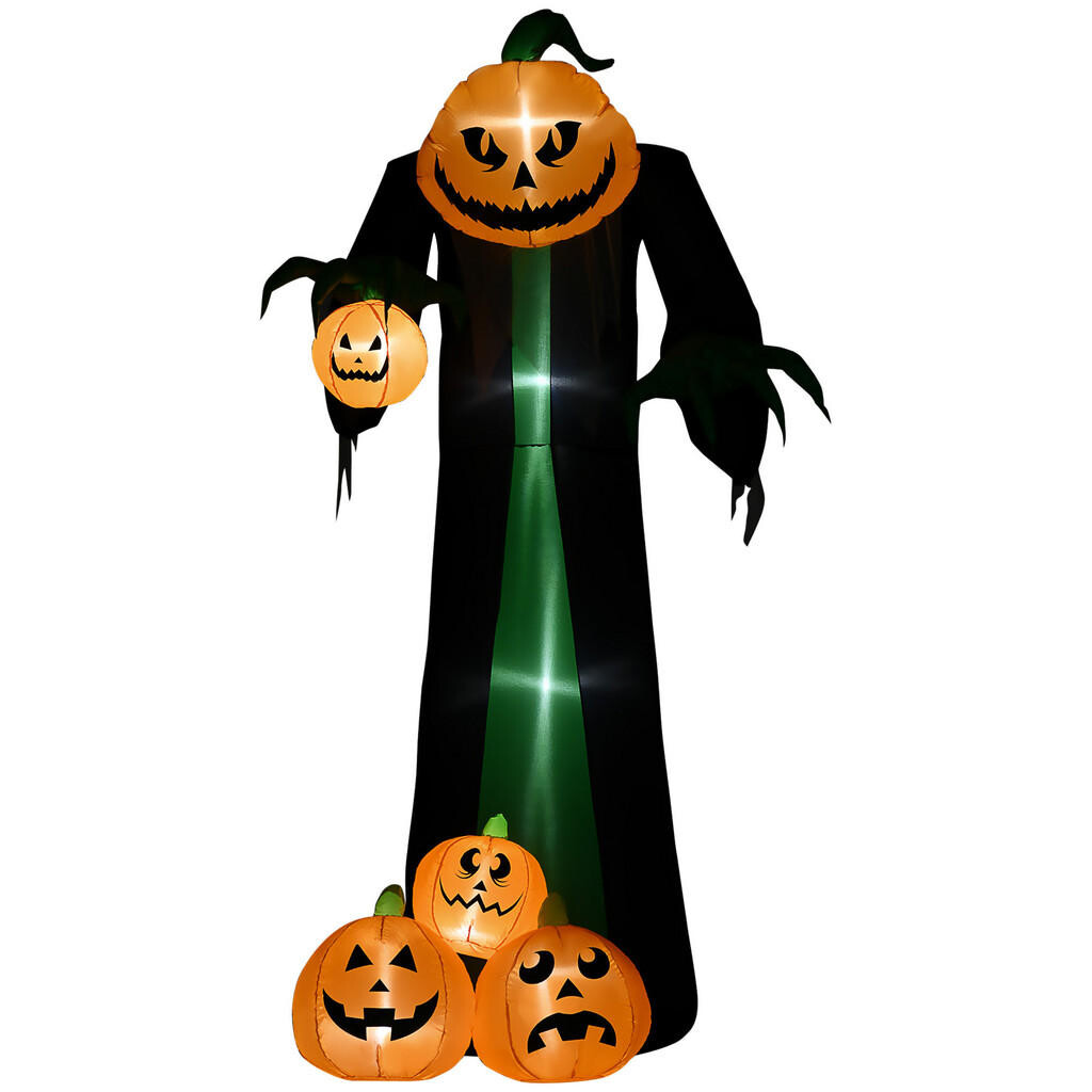 HOMCOM 240 cm nafukovací dýňový duch, halloweenská dekorace s LED osvětlením, polyester