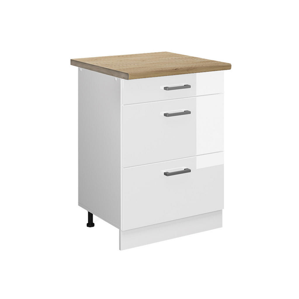 Vicco SPODNÍ SKŘÍŇKA KUCHYŇSKÉ LINKY R-Line Bílá vysoký lesk 60 cm se zásuvkami, PD Dub