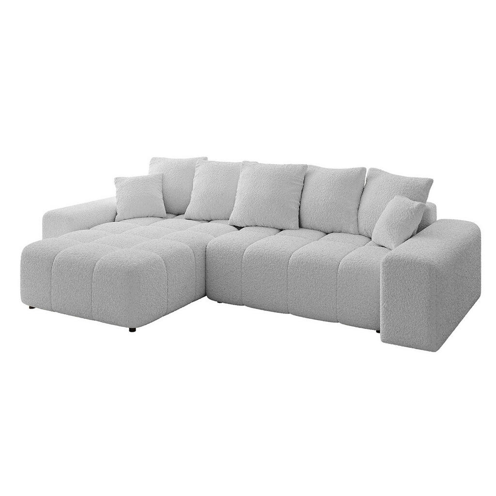 ALTDECOR ROHOVÁ SEDACÍ SOUPRAVA s otomanem vlevo ENIL-L 297x189x68 světle šedá buklé