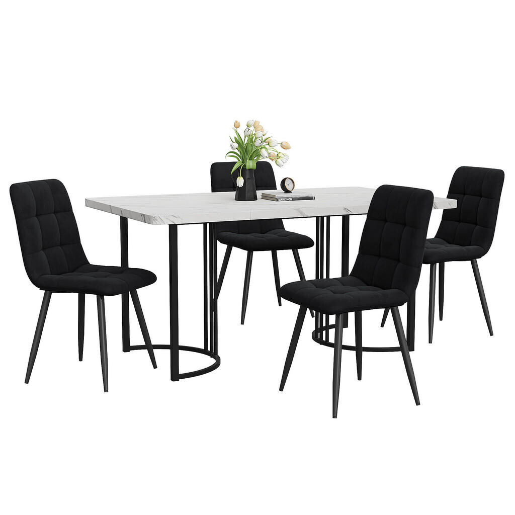 FLIEKS JÍDELNÍ SET MDF 4 Židle Bílý Černý 140x80cm
