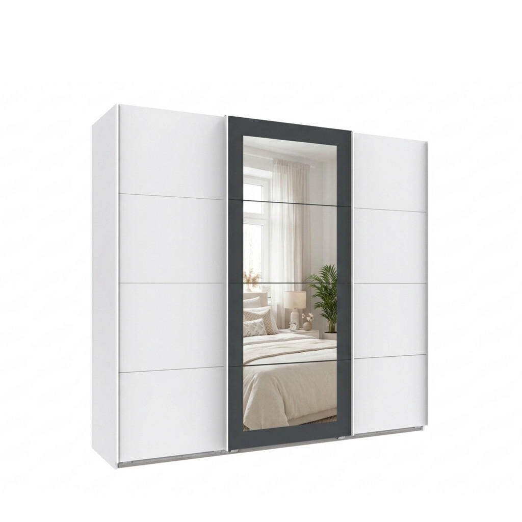 luma-home SKŘÍŇ S VZPÍRAJÍCÍMI SE DVEŘMI, 3dveřová, šířka 225 cm, výška 208 cm, hloubka 64 cm, šatní skříň v bílé barvě, úchytky bílé / 22626