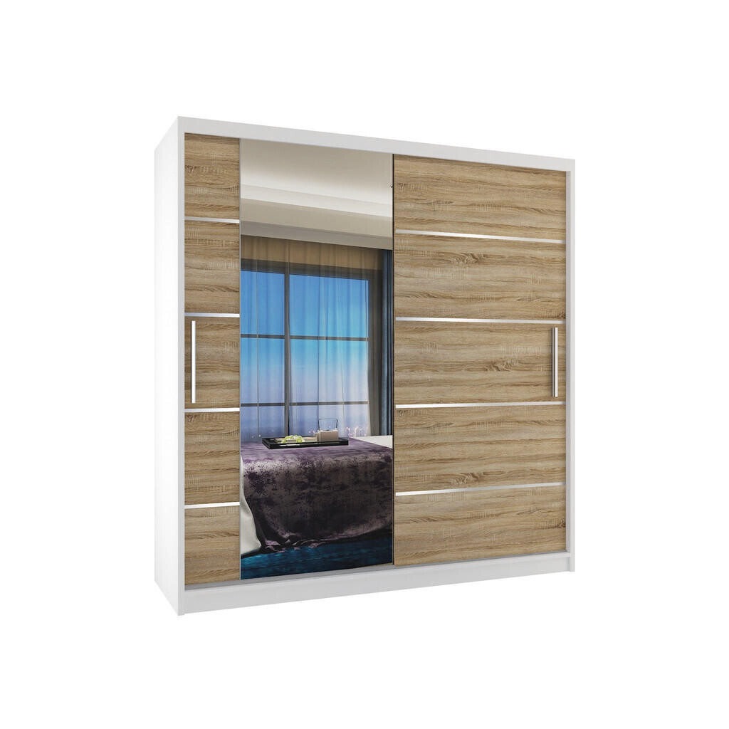 B BELINI GROUP POSUVNÁ SKŘÍŇ Verona MBP, Bílá/Dub Sonoma Mat, 158 cm, se zrcadlem