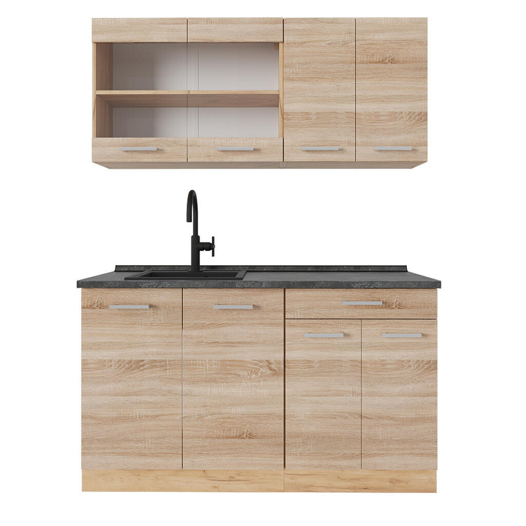 Vicco JEDNOTKOVÁ KUCHYNĚ R-Line Dub Sonoma/Goldkraft 140 cm , PD Antracit