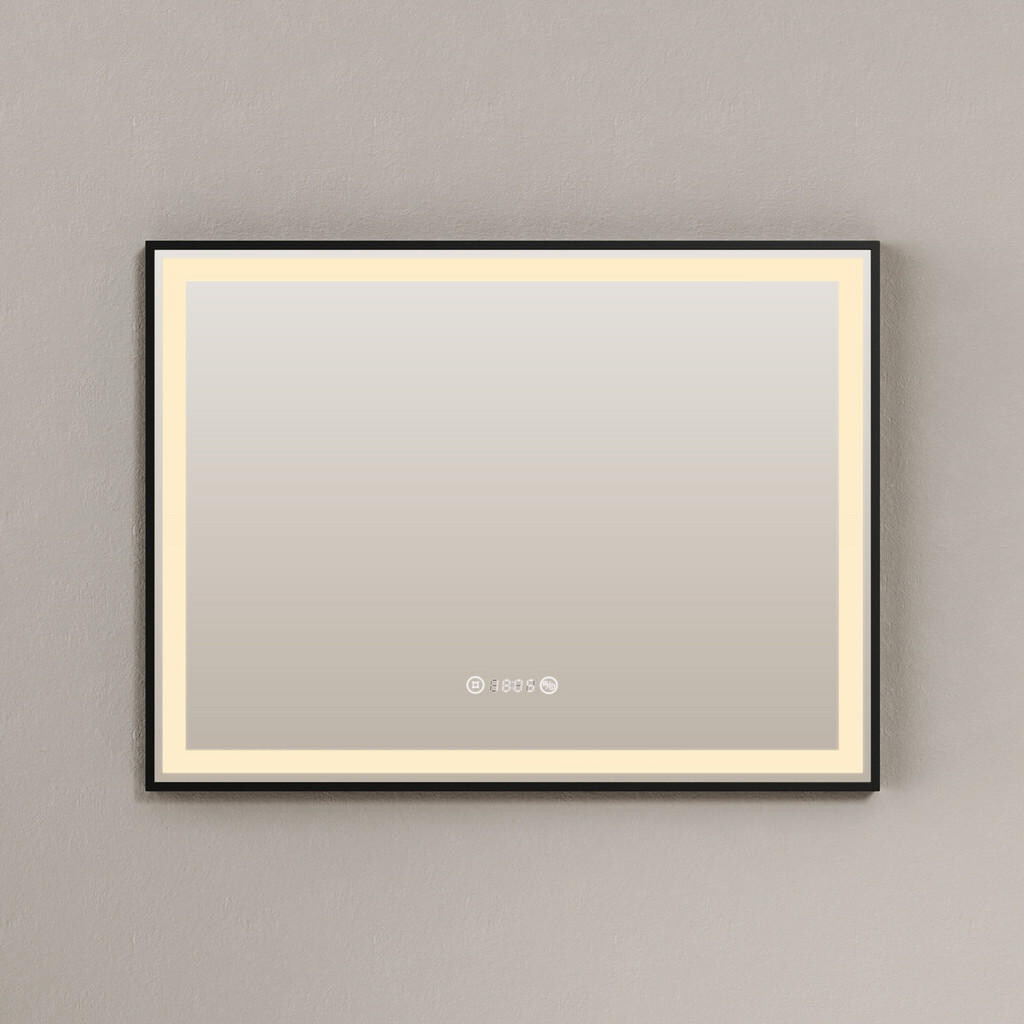 EMKE KOUPELNOVÉ ZRCADLO s osvětlením, černý rám, 80/60 cm