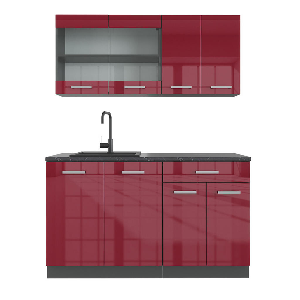 Vicco JEDNOTKOVÁ KUCHYNĚ R-Line Červená vysoký lesk 140 cm , PD Antracit