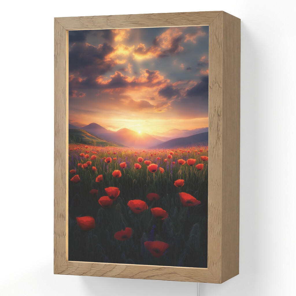 OnlyWow NÁSTĚNNÁ LAMPA Krajina - Západ slunce - Květinové pole 20x30 cm