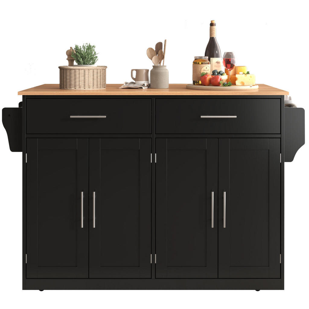 OKWISH SERVÍROVACÍ vozík 120/46(70)/91,5 cm černá a přírodní z MDF s výklopnou deskou, kolečky a nohami