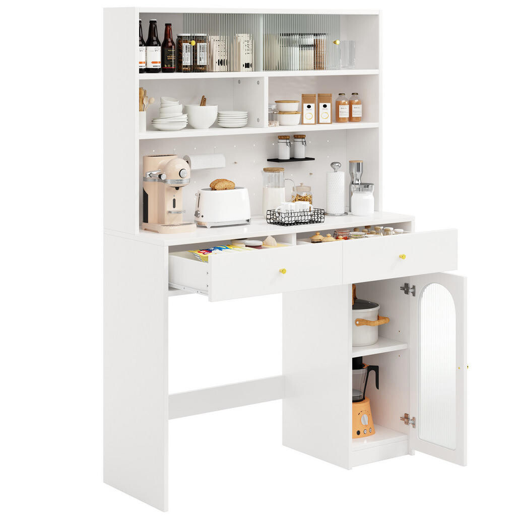 OKWISH KUCHYŇSKÁ skříň 120/45/180 cm bílá z MDF s pracovní deskou a hákovou lištou
