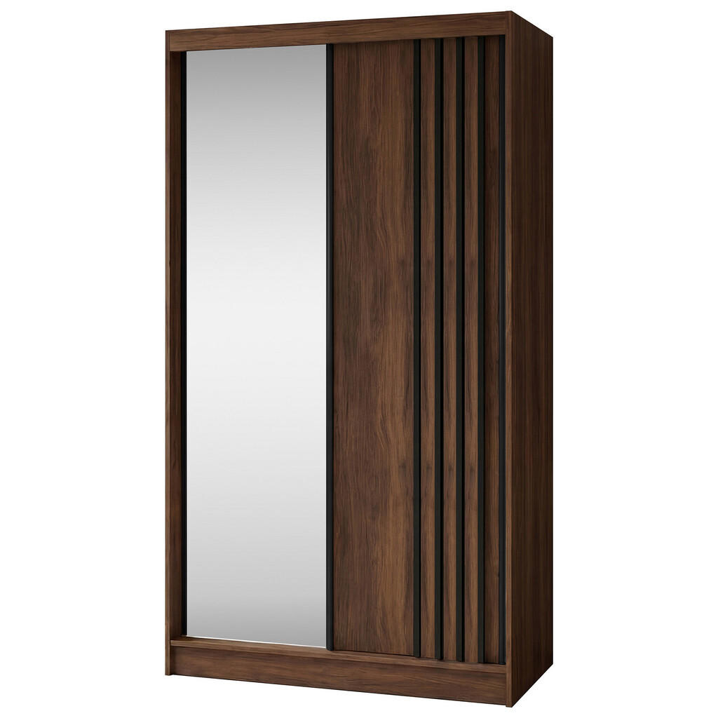 Beautysofa SKŘÍŇ S POSUVNÝMI DVEŘMI Nela II se zásuvkami a zrcadlem, 120 / 216 / 61 cm, ořech + černá