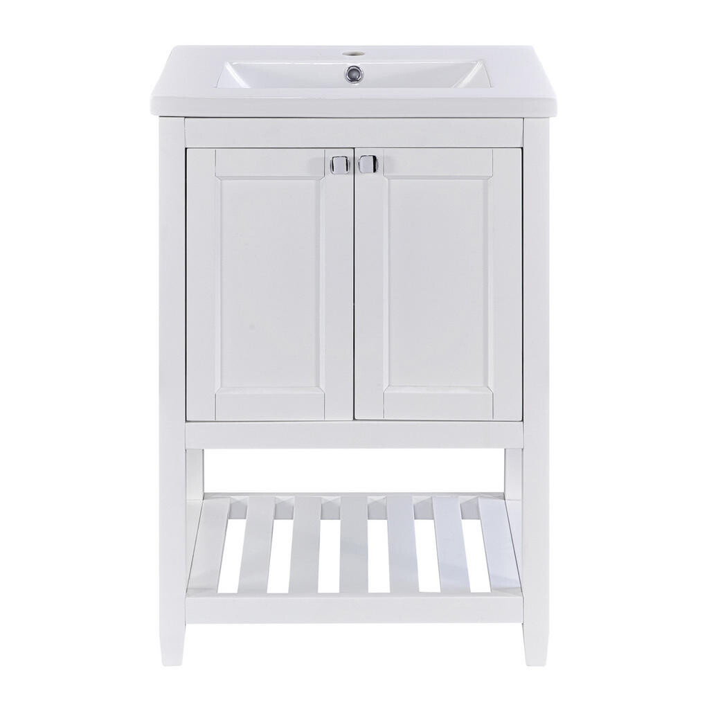OKWISH KOUPELNOVÁ skříňka s umyvadlem 60 cm bílá z masivního dřeva a MDF se spodním úložným prostorem