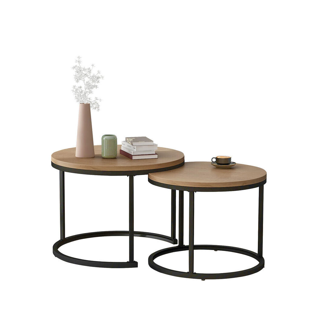 Redom KONFERENČNÍ stolek 70,5/50 a 45,5/44 cm, stohovatelný, moderní design s mramorovým dekorem, Dub