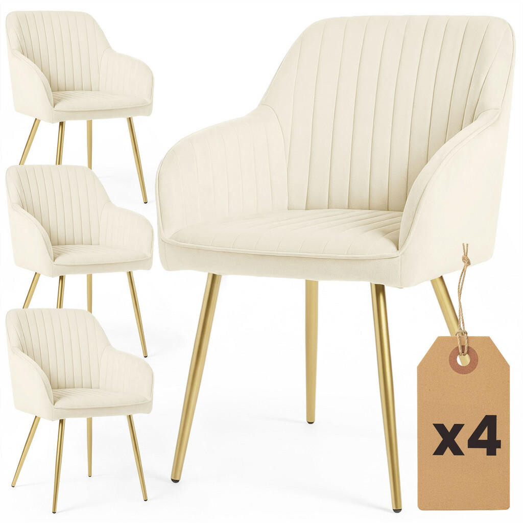 RAUMHIRSCH FURNITURE ČALOUNĚNÁ ŽIDLE, sada 4 ks, kovové nohy krémové, zlaté 54,5/82/58