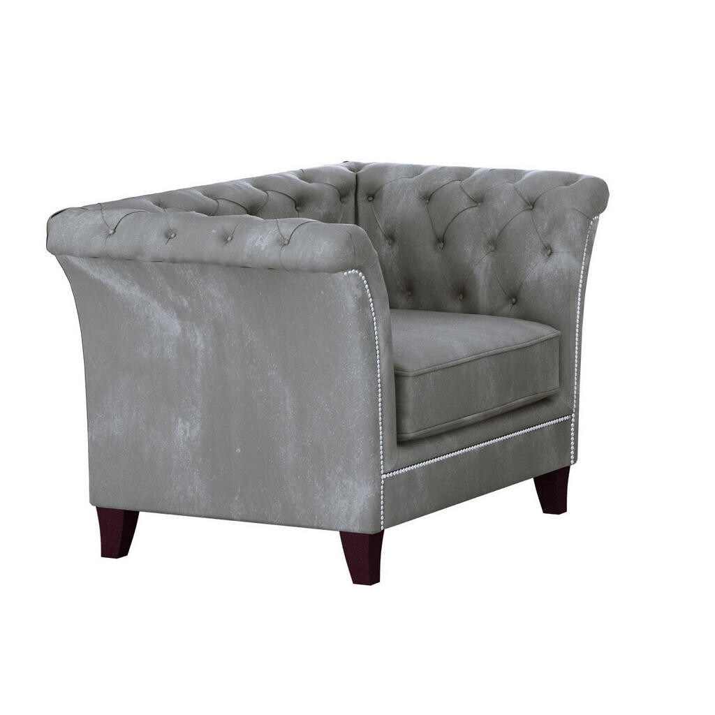 S-Style CHESTERFIELD KŘESLO Fusion ze šedého sametu