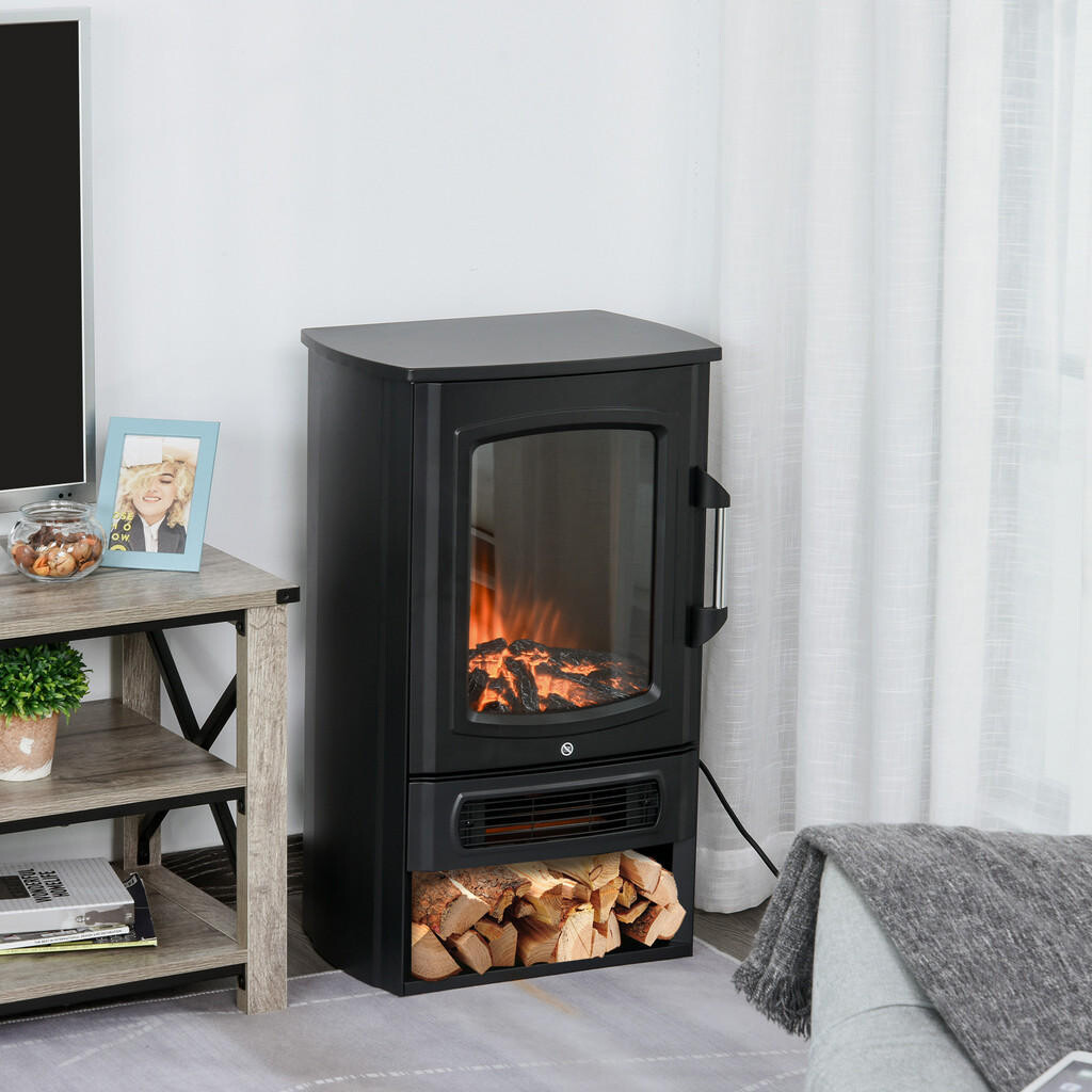HOMCOM ELEKTRICKÝ KRB 1000 W/2000 W s efektem plamenů, termostat 20–25 m², černý