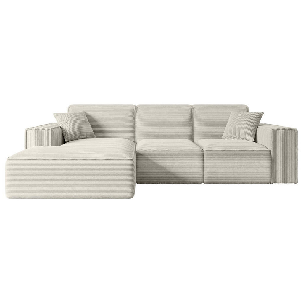 ALTDECOR ROHOVÁ SEDACÍ SOUPRAVA s otomanem vlevo SERRA-L – 266 × 169 × 80 cm krémový manšestr