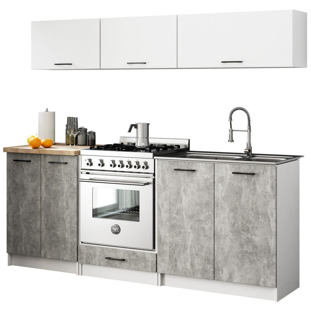 RAUMHIRSCH FURNITURE KUCHYŇSKÝ BLOK, bílý, beton 174/200/46