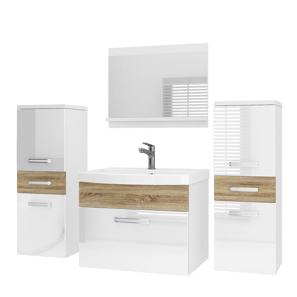 B BELINI GROUP KOUPELNOVÝ NÁBYTEK Koupelnová SADA PRI PM4, Bílá / Dub Sonoma lesklý, 120 cm