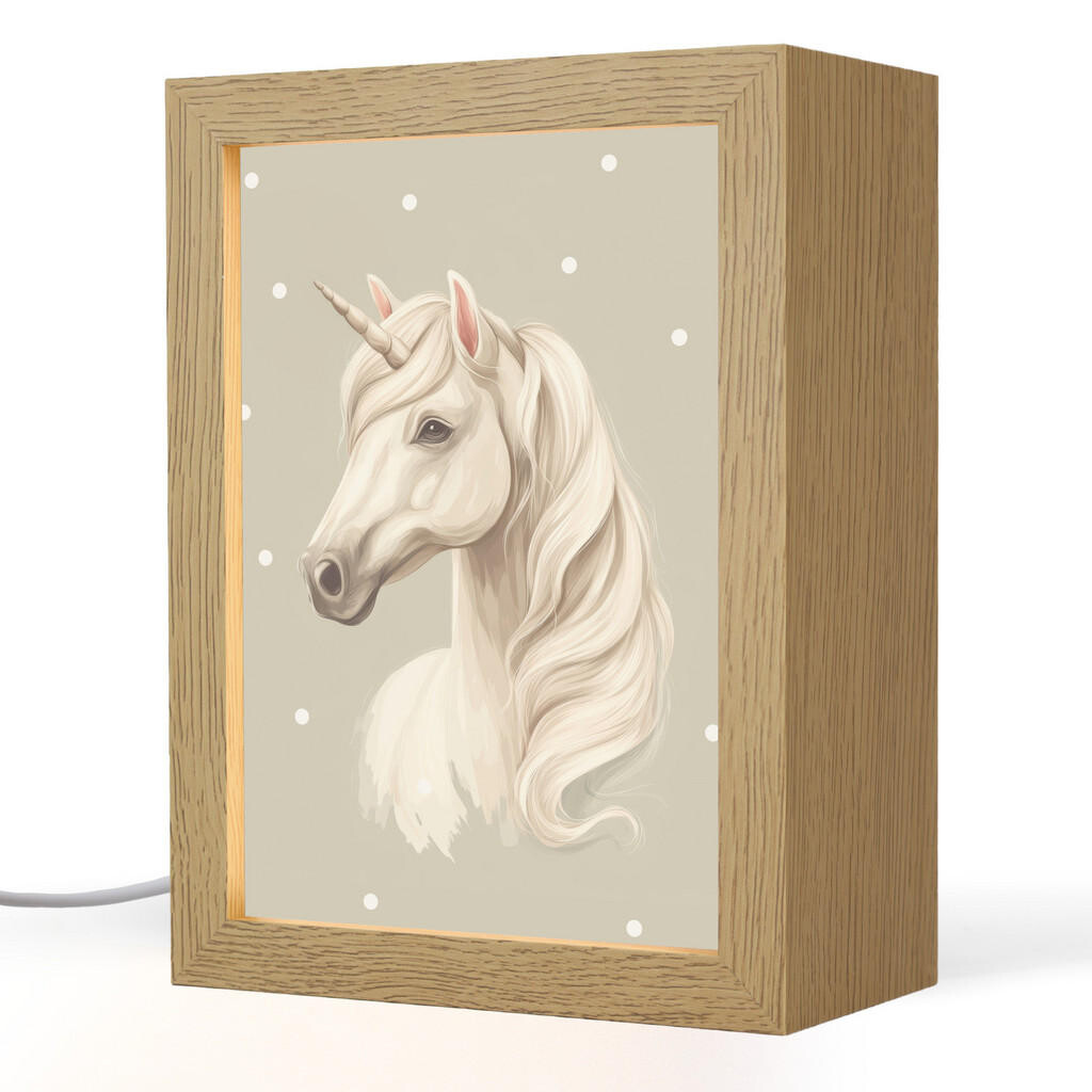OnlyWow NOČNÍ LAMPIČKA Jednorožec - bílý - tečky 15x20 cm