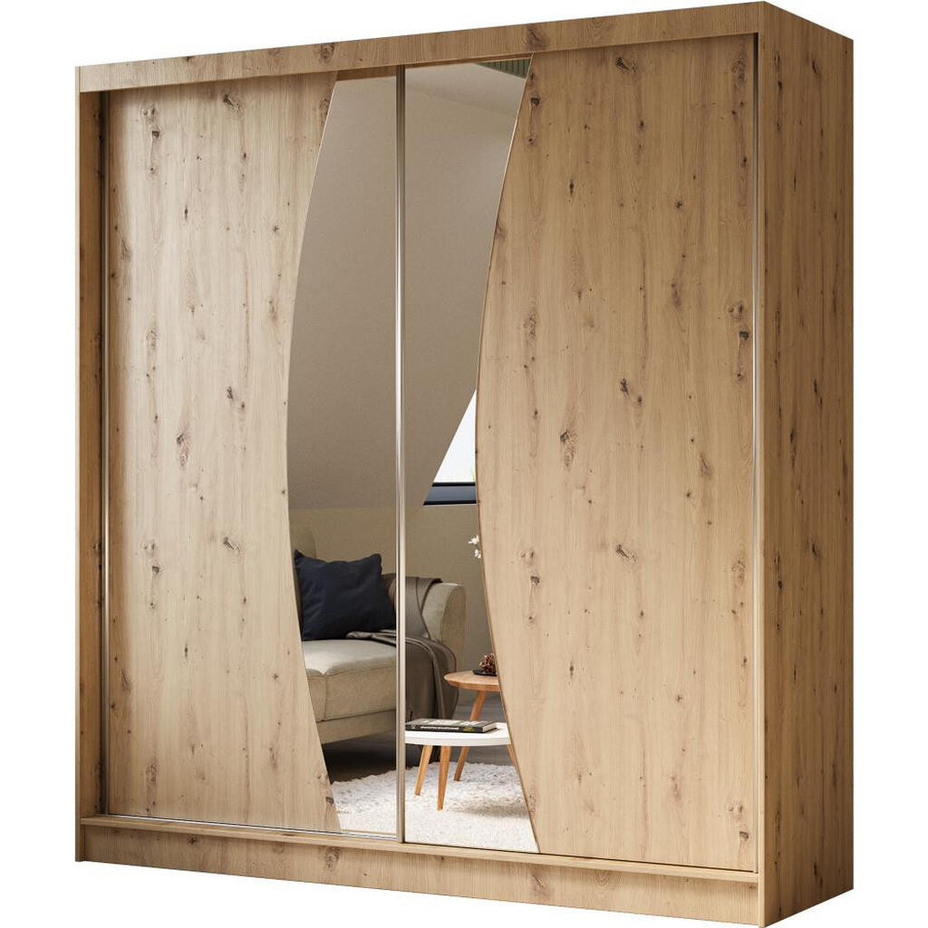 Beautysofa SKŘÍŇ s posuvnými dveřmi Vox II 200/216/61 dub Artisan se zrcadlem a zásuvkami