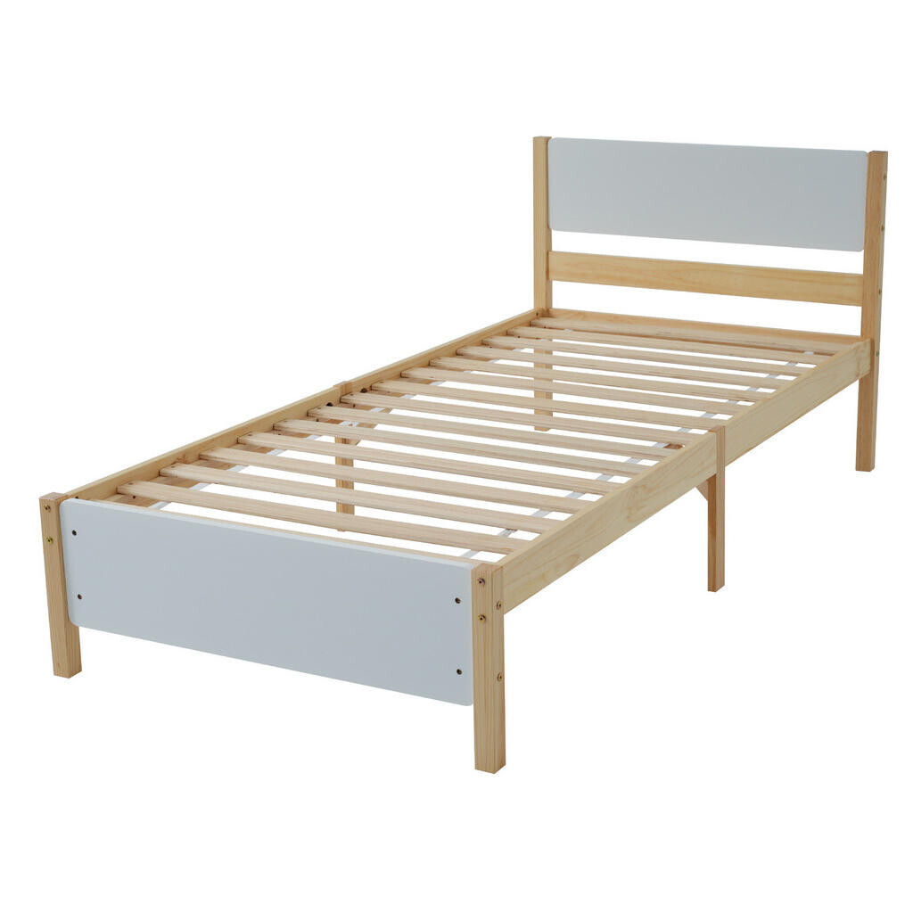 OKWISH JEDNOLŮŽKOVÁ postel 90/200 cm bílá + přírodní z masivního dřeva a MDF s roštem