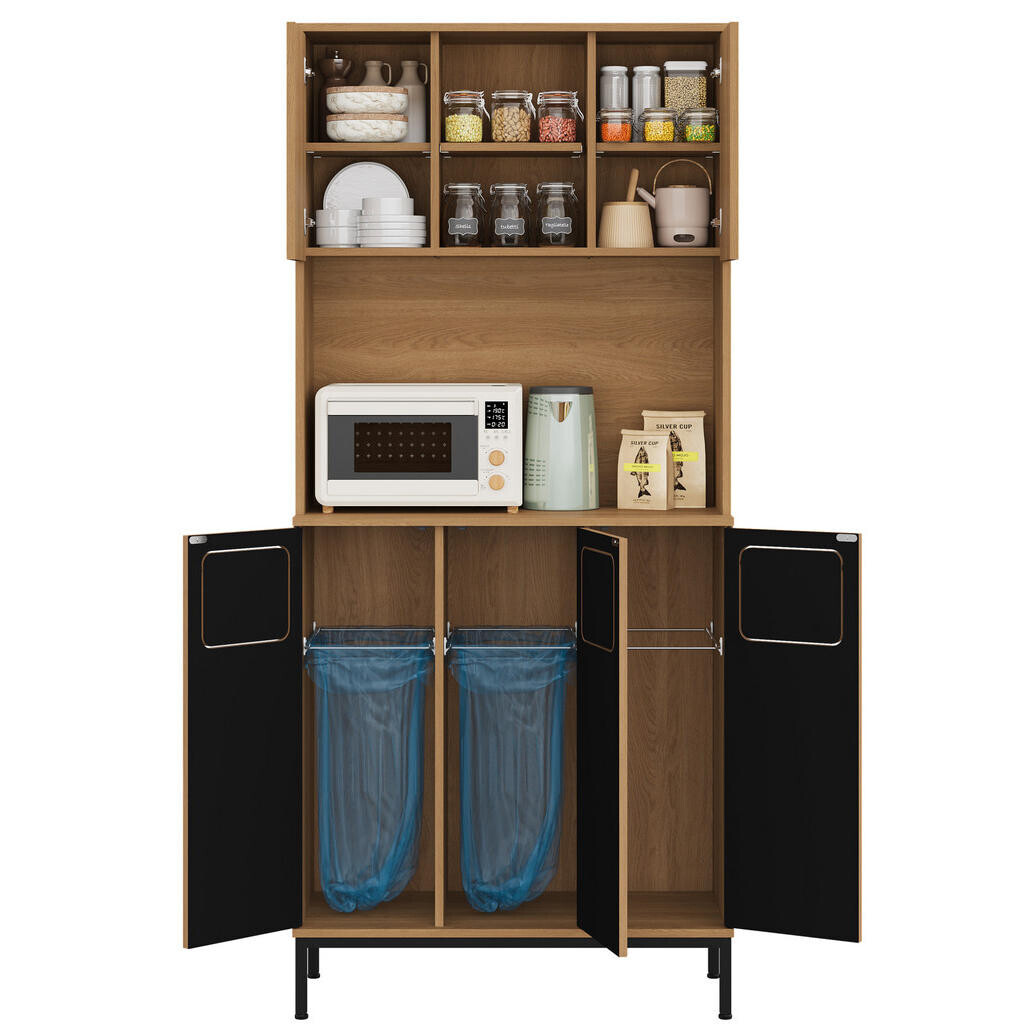 OKWISH KUCHYŇSKÁ skříň 80/35/181 cm přírodní z MDF s tříděním odpadu a úložným prostorem