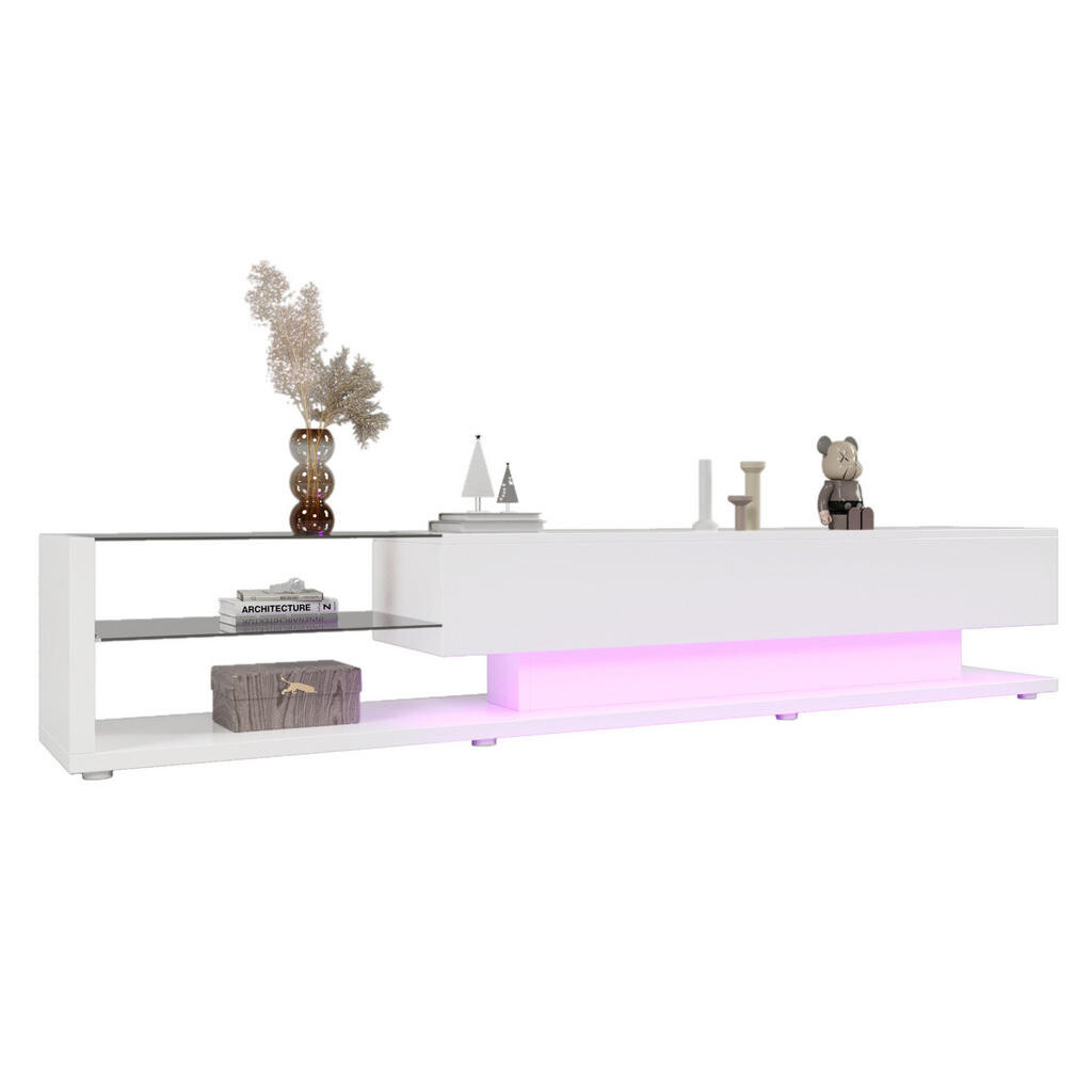 OKWISH TV stolek 170/36/38 cm bílý z dřevotřísky s LED osvětlením a úložnými zásuvkami