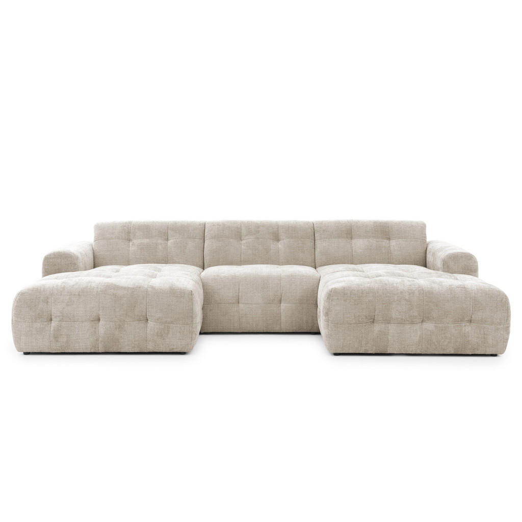 luma-home SEDACÍ SOUPRAVA ve tvaru písmene U s rafinovaným prošíváním, 6místná, 323 × 161 × 79 cm (Š×H×V), čalounění ze ženilky v pískově šedé barvě /