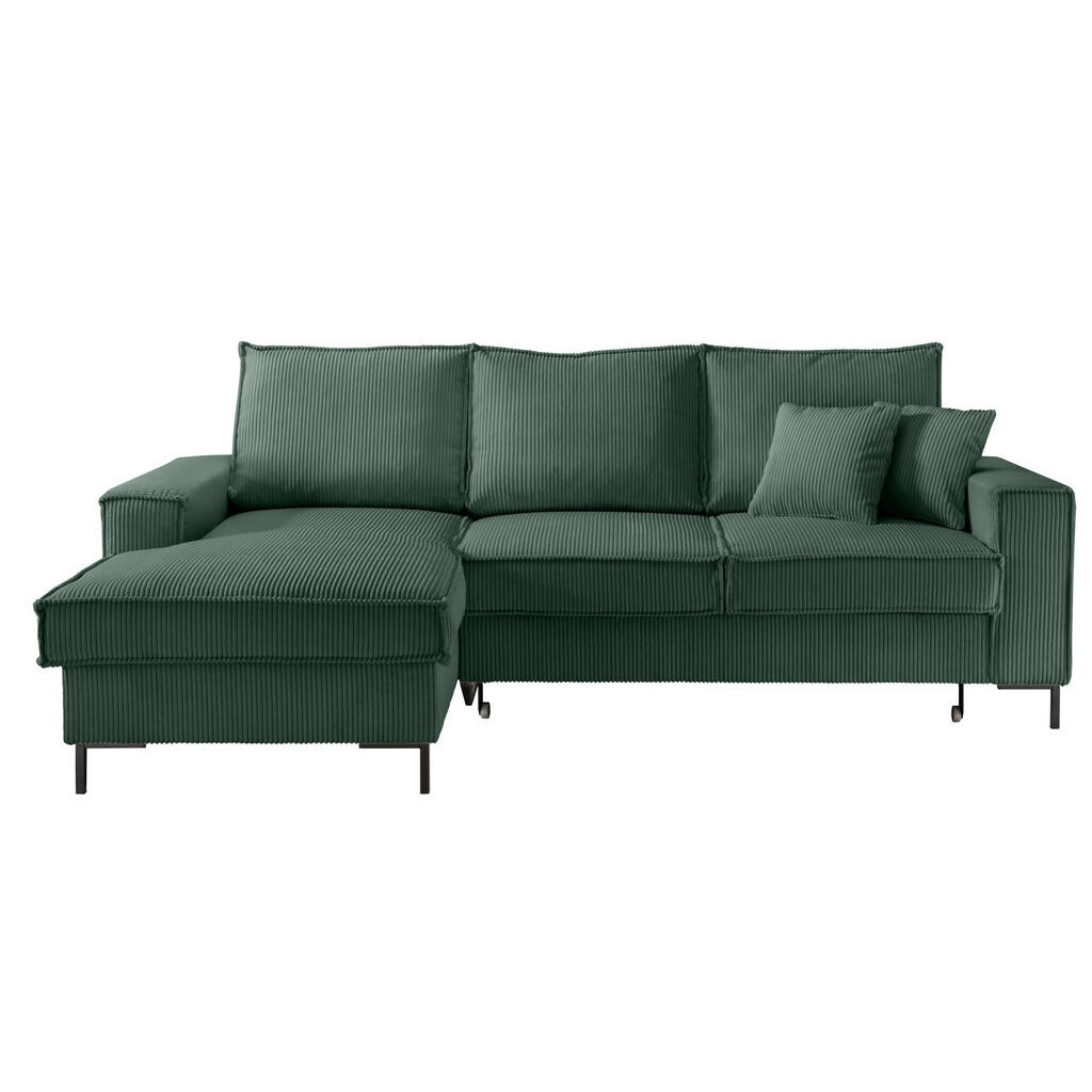 luma-home ROHOVÁ POHOVKA s funkcí rozkládání, úložným prostorem, levostrannou récamiérou, 240 × 150 × 92 cm (Š×H×V), zelený kord / 17224
