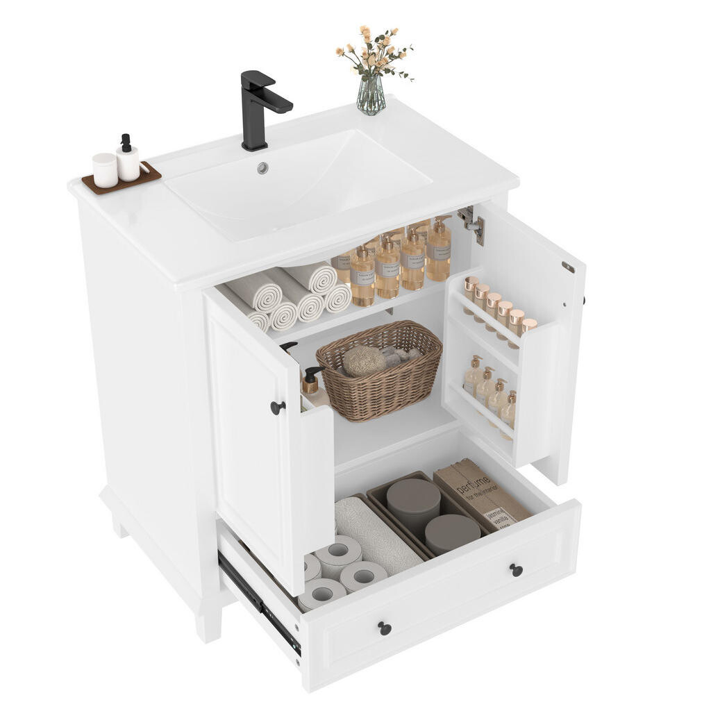 OKWISH KOUPELNOVÁ skříňka s umyvadlem 76/46/87 cm bílá z MDF a keramiky s úložným prostorem