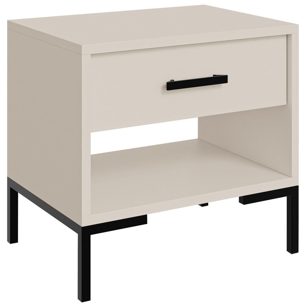 Beautysofa NOČNÍ STOLEK Selena se zásuvkou a otevřenou přihrádkou, kovové nohy, tiché dovírání, kašmír, 52 cm