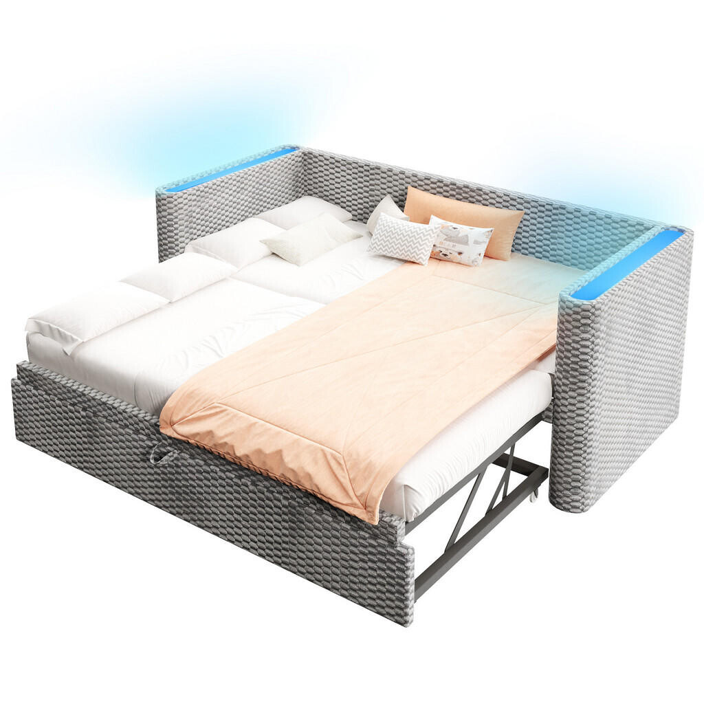 FLIEKS DENNÍ POSTEL 90/180x200cm Samet LED Rozkládací Šedá