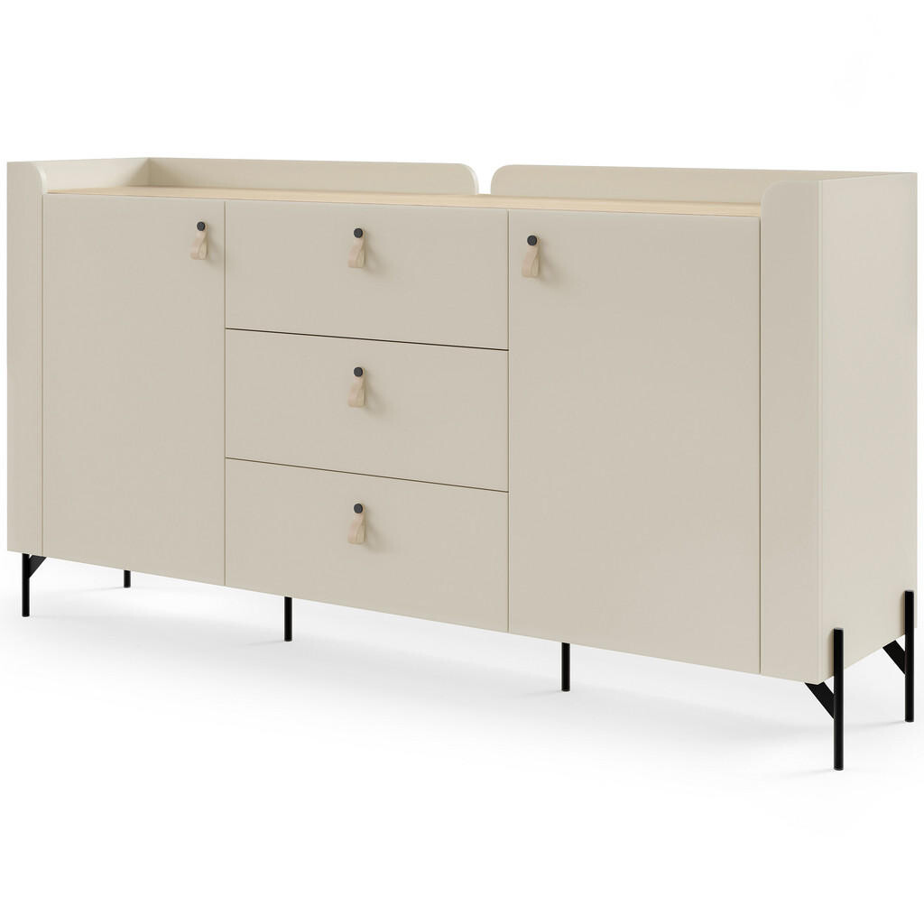 Beautysofa KOMODA Sorella se 2 dveřmi a 3 zásuvkami, 180 cm, do studentského pokoje, macadamia + dub Mavelie