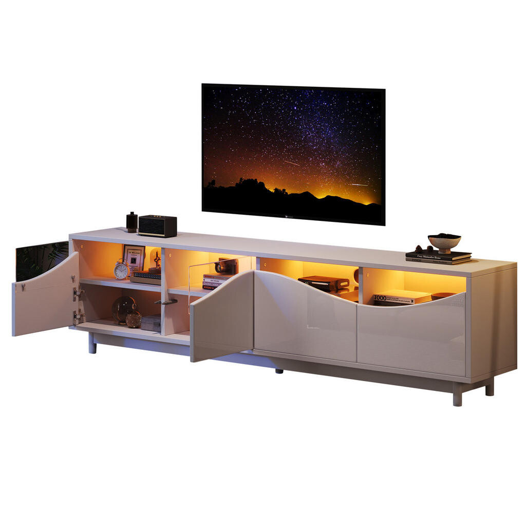 Redom TV stolek 175/38/51 cm s LED osvětlením, bezúchytkovým otevíráním a úložným prostorem, Bílá