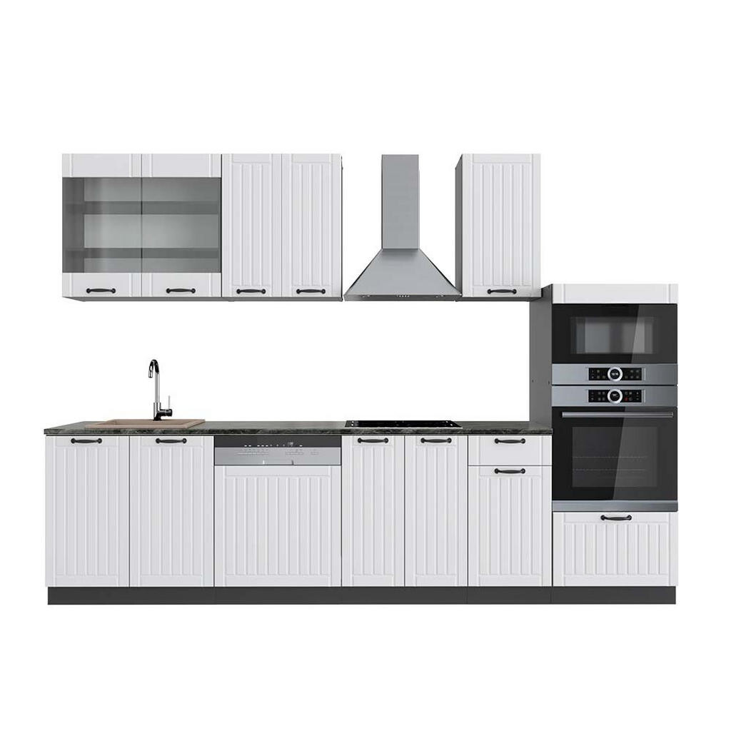 Vicco KUCHYŇSKÝ KOUT Fame-Line Bílý venkovský dům/antracit 300 cm s vysokou skříní, PD Antracit